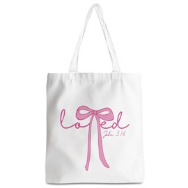 XHK Christian Gifts for Women Cute Pink Bow Bible Verse Tote Bag Mother's Day Valentines Day Birthday Thanksgiving Retired Appreciation Gift for Women Moms Friend Work Travel Shopping Bag