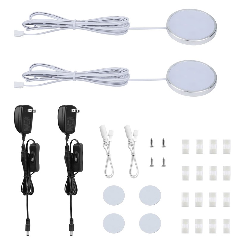 LABOREDUCER 12V Under Cabinet LED Puck Lighting Kit 2 Packs