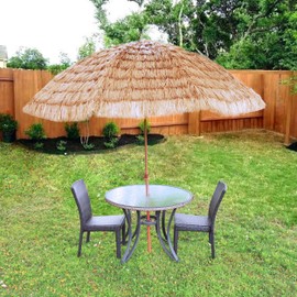 FOREVER BAMBOO Tiki Thatch Tilt Beach and Patio Umbrella – Hawaiian Style Palapa With UV Protection 78 in D