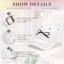Coubeau Women's Baseball Cap with Bow Adjustable Sports Cap Casual Hat, White