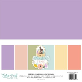 ECHO PARK PAPER COMPANY Echo Park Double-Sided Solid Cardstock 12"X12" 6/Pkg-It's Easter Time, 6 Colors, Multicolor