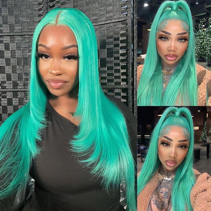 hoshee Mint Green Lace Front Wigs Human Hair Spring13x4 Straight