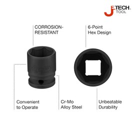 Jetech Impact Driver Socket 1/2" Drive 1/2" Drive Professional Cr-Mo 1/2" Drive 23mm Standard 6 Point Design