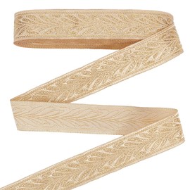 PH PandaHall 9 m Gold Jacquard Ribbon, 2.4 cm Flower Fabric Trim, Vintage Woven Band, Boho Sewing Band, Ethnic Fabric for DIY Clothing, Curtain, Embellishment, Decoration