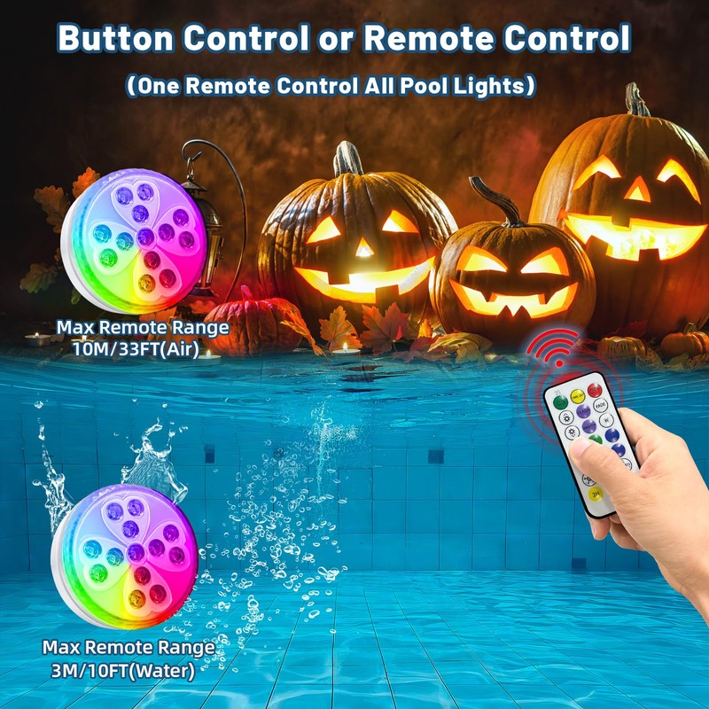 Wireless Pool Lights, Rechargeable Submersible LED Light with 10 Colors