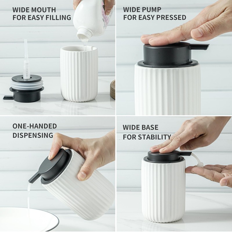 TEAKISS Matte White Refillable Hand Soap Dispenser - 13oz Ceramic