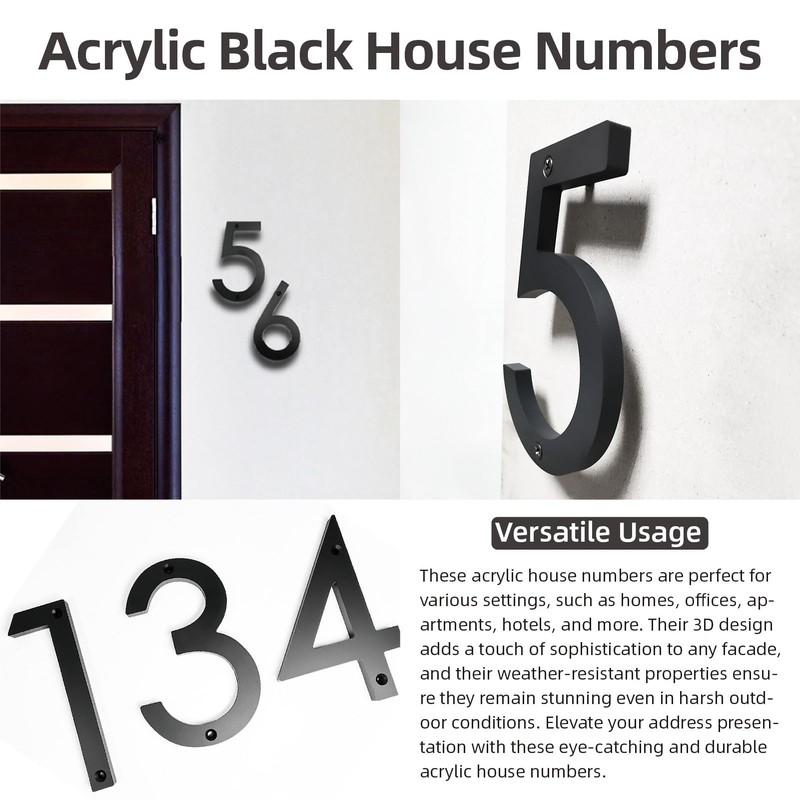 6" House Numbers 15cm, Matte Black Acrylic Address Sign Numbers