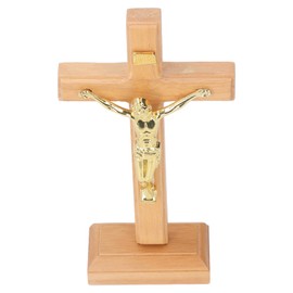 Pwshymi Standing Cross Sturdy Base Handmade Crucifix Table Cross for Home