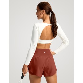 SANTINY - Pantalones cortos para correr 2 en 1 con bolsillos de 3 pulgadas, cintura alta, para ejercicio, entrenamiento, atléticos para mujer con forro, Savannah, X-Small