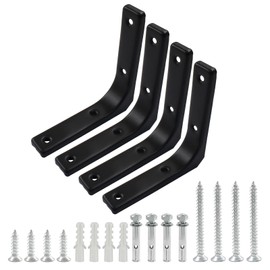 Cjueiom 4 Pcs 4 Inch Black Shelf Bracket, L Shaped Bracket, Angle Brackets Heavy Duty for Bookshelf Table Furniture Window Wall Wood Board, 100mm*100mm