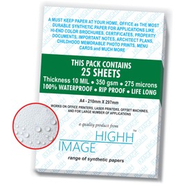 Waterproof Paper | 25 Sheets, Thickness 350 GSM, 225 LB, 275 MICRONS Synthetic Paper, A4 from HIGHH Image | Print with Laser Printers