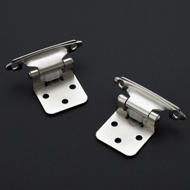 Ravinte 30 Pack 15 Pairs 1/2 inch Overlay Cabinet Door Hinges Kitchen Cabinet Hinges Satin Nickel Semi-Concealed Hinges Face Mount Cabinet Hardware Self-Closing Cabinet Hinges W/Bumpers&Screwdriver