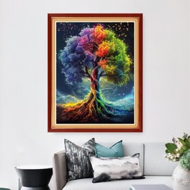 Dimensean - Kit de punto de cruz estampado, gama completa de patrones de bordado, kits de inicio para principiantes, adultos o niños, kit de punto de cruz, 11 quilates, árbol colorido, 16 x 20