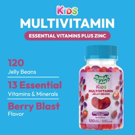 Human Beanz Multivitamin Jelly Bean Gummies with Zinc for Kids, Immune Support Dietary Supplements, Vegetarian, 120 Berry Blast Jelly Beans, Kosher