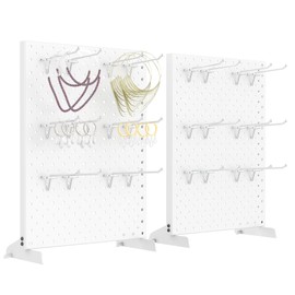 WALMANN Metal Tabletop Pegboard Display Standing Pegboards for Craft Shows, 12" x 16" Countertop Peg Board with Hooks for Jewelry & Accessories (Cream-White Pegboard with Hooks)