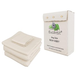 Eucalyptus Lyocell Bed Sheets, Hypoallergenic 100% Organic Tencel, Thermal Regulating and Moisture Wicking for Hot Sleepers, Superior Thread Quality, Extra Deep Pockets King Size - Ivory