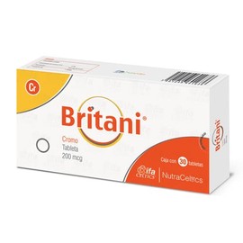 Britani Polinicotinato de cromo 2 mg. Caja con 30 tabletas.