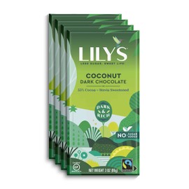 Lily's by, Stevia Sweetened, No Added Sugar, Low-Carb, Keto Friendly, 55% Cocoa, Fair Trade, Gluten-Free & Non-GMO, 3, 4-Pack, Coconut Dark Chocolate Bar, 12 Oz