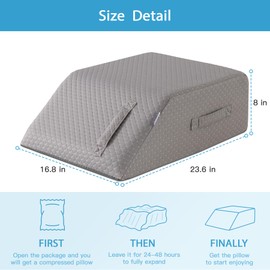 MEGCXIT Leg Pillow Elevation Blood Circulation, Leg Wedge for Elevation for Swelling, Leg Elevating Pillow for After Surgery, Memory Foam Foot Knee Pillow for Back Sleeping 24×22×8 Inch Grey