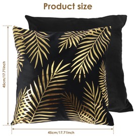 4pcs Cushion Covers, 45x45cm Gold Foil Stamping Leaves Square Pillow Case Cushion Covers, Breathable Short Plush Throw Pillow Cases for Sofa Couch Bed Living Room Home Decor(black)