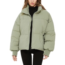Yimoon Women's Winter Cropped Puffer Jacket Baggy Short Padded Coats Outerwear(Green-S)