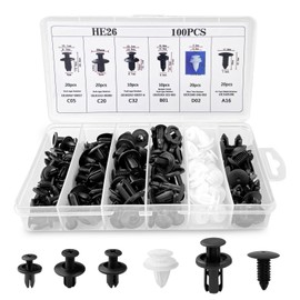 Fousenuk Pack of 100 Universal Car Mounting Clips, 6 Types of Door Trim Clips, Bumper Expansion Rivets, Body Clips, Plastic Rivets, Mounting Kit