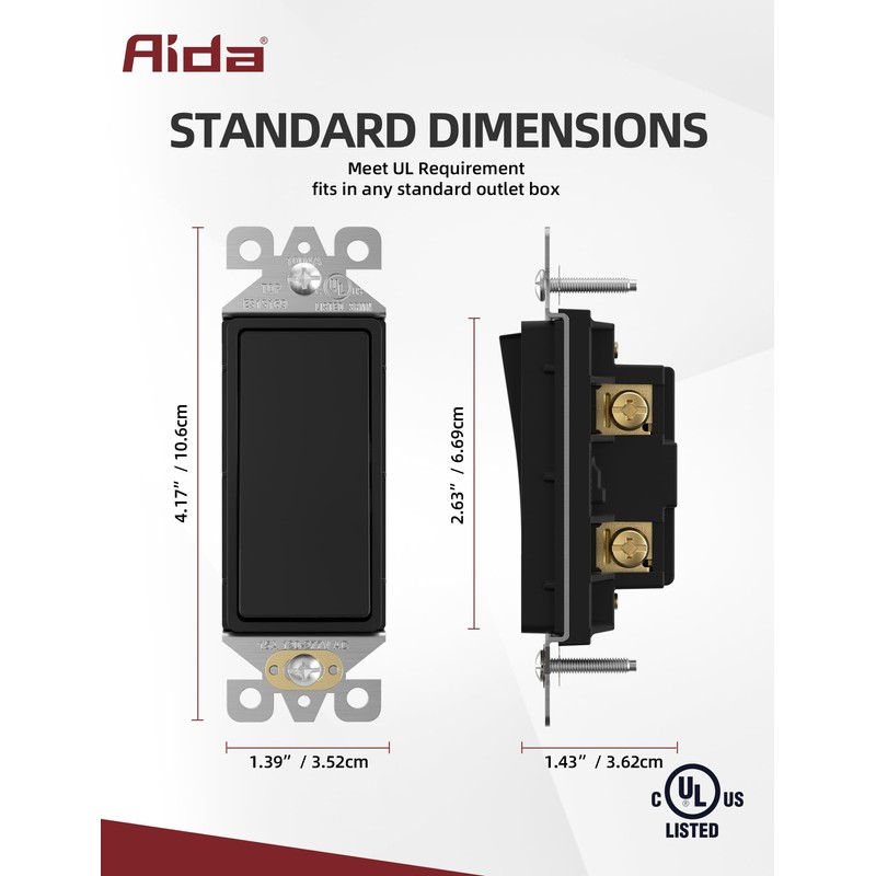 AIDA Matte Black Single Pole Decorator Light Switch, 15Amp, 120/277V,