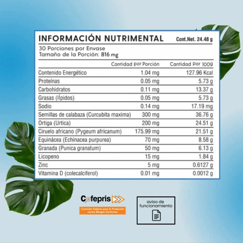 Suplemento Para Salud De La Próstata 60 Caps Sin Sabor