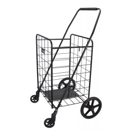New York XPress Folding Grocery Basket Cart Shopping Wheels Large Metal Utility Laundry (Black)
