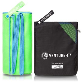 VENTURE 4TH Quick Dry Microfiber Towel - Odor Resistant, High Performance Towels for Gym, Camping, Travel, Yoga and Beach (Green-Blue Extra Large) - Includes Tear Resistant Bag
