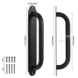 Purife 12'' Black Heavy Duty Metal Gate Handles 2 Pack, Outdoor Power Coated Modern Door Pull Hanlde for Fence Garden Patio Barn Door, Interior Closet Cabinets Door Pulls
