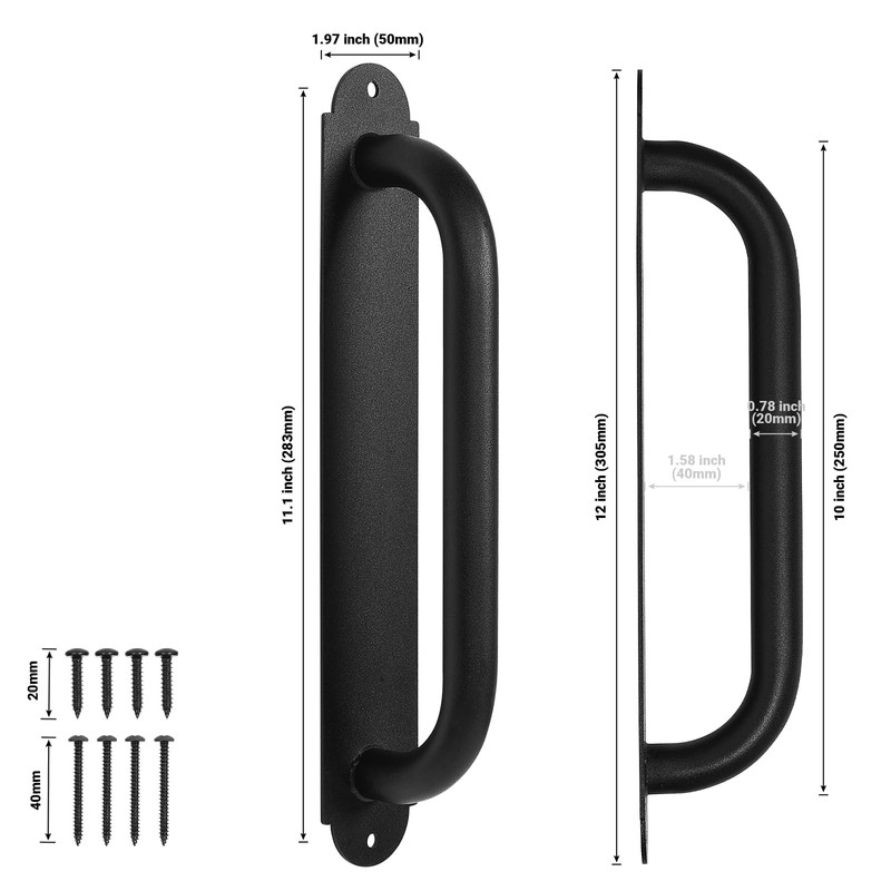 Purife 12'' Black Heavy Duty Metal Gate Handles 2 Pack,