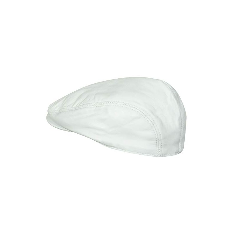 Men's White Real Soft Leather Ivy Beret Newsboy Gatsby Golf