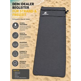KALESTO Microfibre Towel XXL 130 x 50 cm - Quick-Drying, Ultra Light & Absorbent - Sports Towel with Zip Pocket for Fitness, Sauna, Travel, Beach & Camping - Grey