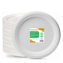 Ecokanta Paper Plates (9 Inch / 25 Pack) - Heavy Duty, Eco-Friendly & Disposable - Biodegradable Round Plate 23cm - Suitable for Hot & Cold Food - Party Plates - Perfect for Everyday use