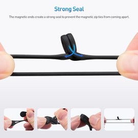 Cable Matters - Paquete de 20 bridas magnéticas de silicona ultra fuertes, lazos magnéticos, cremalleras, organizador de cables, blanco y negro