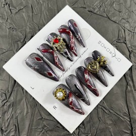 Press on Nails Handmade Nails 10Pcs Dark Gothic Style Manual Press on Nails Purple Eyes Fake Nails for Women Party Holiday Photo Size S