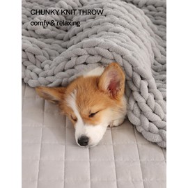 YnM Chunky Throw Blanket, Hand Knitted with Chenille Yarn, Skin Friendly, Ventilated and Breathable, Machine Washable, Home Décor Piece for Couch, Sofa and Bed (Glacier Grey, 50x60 Inch)