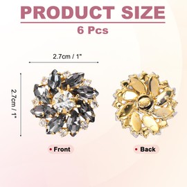 MECCANIXITY 6pcs Rhinestone Flower Sewing Buttons 1 Inch Crystal Shank Buttons for Jewelry Making Cloth DIY Sewing Embellishments, Gold Clear Gray