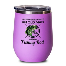 Fishing Pink Edition Wine Tumbler 12oz - Old Man with Fishing Rod - Fishing Funny Gift For Fishing Lover Outdoor Enthusiast Dad Grandpa Fisherman Lake Lover
