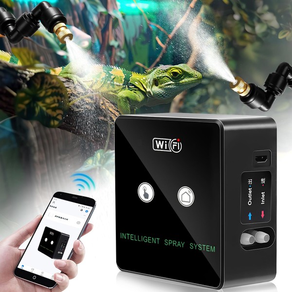 Beregnungsanlage Terrarium, Intelligentes Reptilien Benebelungssystem für Terrarium Luftbefeuchter, Sprühdüsen 360