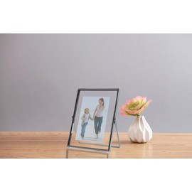 LEEMASING Floating Picture Frame Photo Frames Metal Glass Tabletop Desktop Display For Valentine Day, Wedding, Home or Office, Fit For 6x8 Inch Photo (Black, 6x8 Inch)