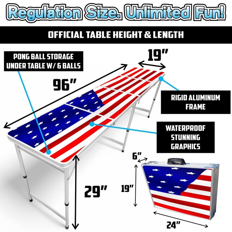 PARTYPONG 8-Foot Folding Party Table w/Music Sync LED Lights, Free