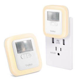 YELKO Nigh Lights Plug Into Wall, 200Lumen Extra Bright Plug in Motion Sensor Lights Indoor, Dimmable Motion Activated Nightlights with 10 Levels Adjustable Brightness (Warm White 2 Pack)