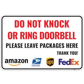 1PC Do Not Knock Or Ring Doorbell Sign 12 x 8 Inches - Aluminum - Please Leave Packages Here Door Bell