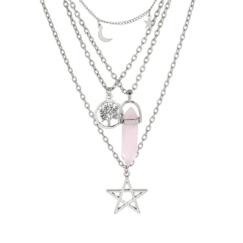 Quizzhe Pink Crystal Pendant Necklace for Women Men Statement Glass