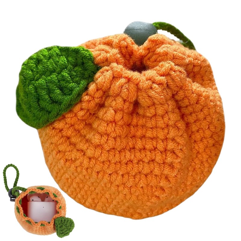 Cute Tangerine Bag | Knitted Bag Cute Drawstring,Orange-Shaped Crochet Purse,