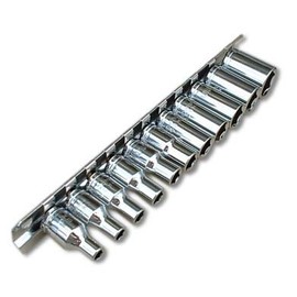 Toolzone Shallow Chrome Vanadium Sockets On Rail - 1/4" Drive - 4, 4.5, 5, 5.5, 6, 7, 8, 9, 10, 11, 12, 13 and 14mm
