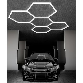 Hexagon LED Garage Light, 25 Pack LED Shop Ceiling Lamp, 192W 23040LM 6500K Daylight White, Linkable Plug-in Hexagon Lamp for Workshop Gym Car Care Warehouse 95x66.5inch