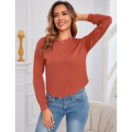 Totatuit Women Fashion Long Sleeve Crop Tops Loose Crewneck Crop Sweatshirts Drop Shoulder Casual Fall Tee Shirts Brick Red Small